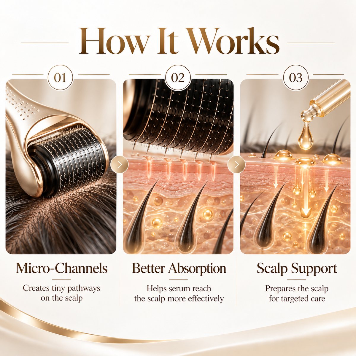 How VIORINE scalp microneedle roller works