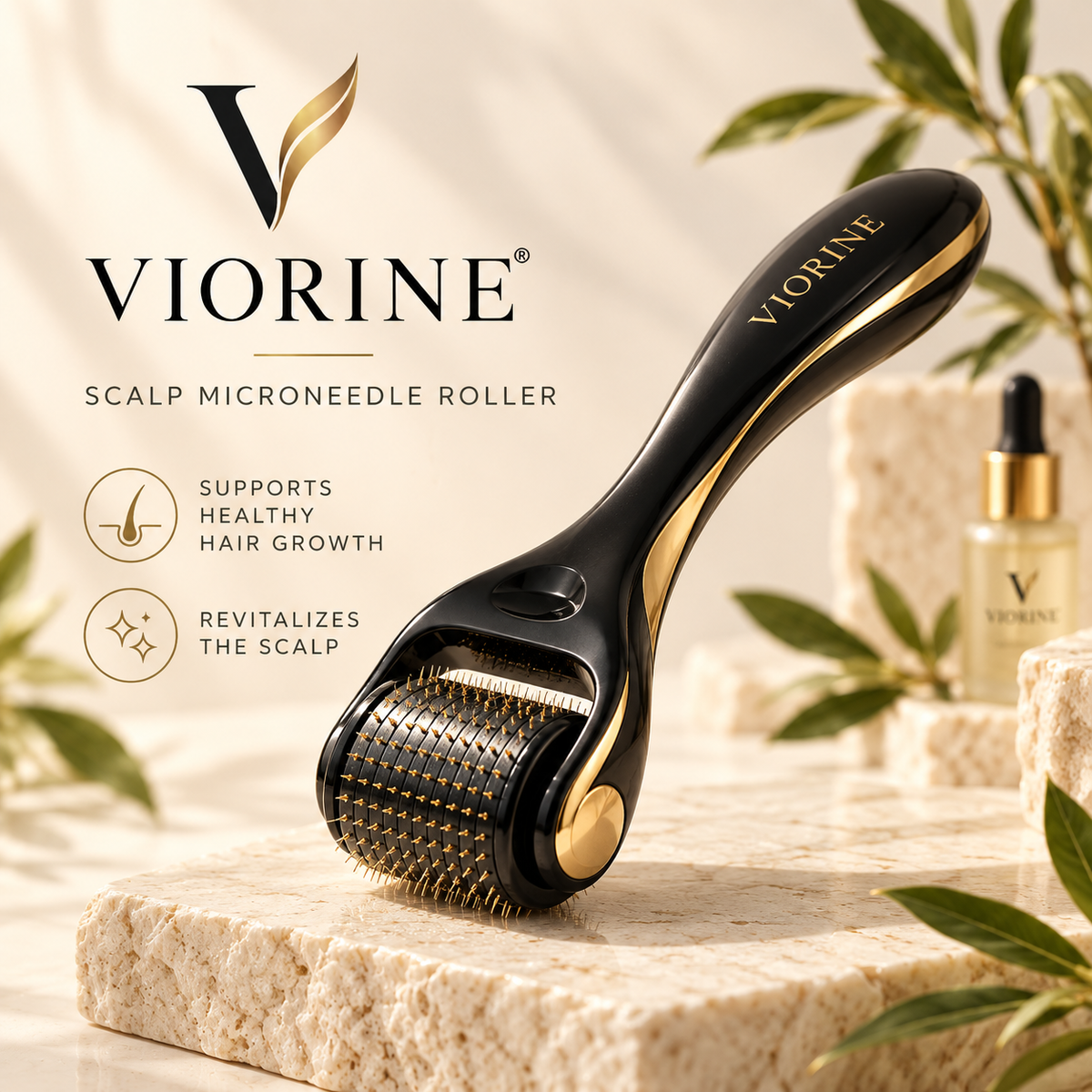 VIORINE black and gold scalp microneedle roller